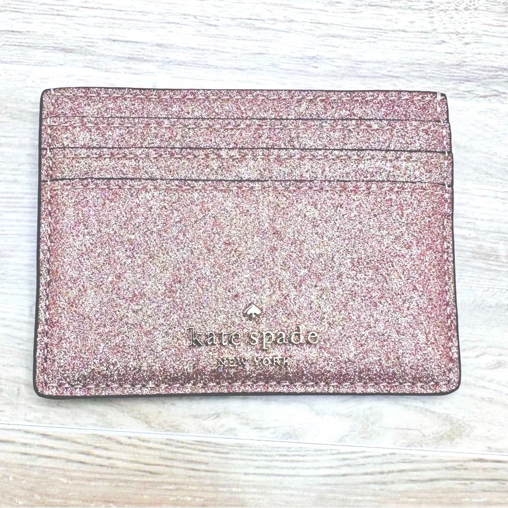 Kate Spade New York Rose Gold Spencer Glitter Card Holder - Like New